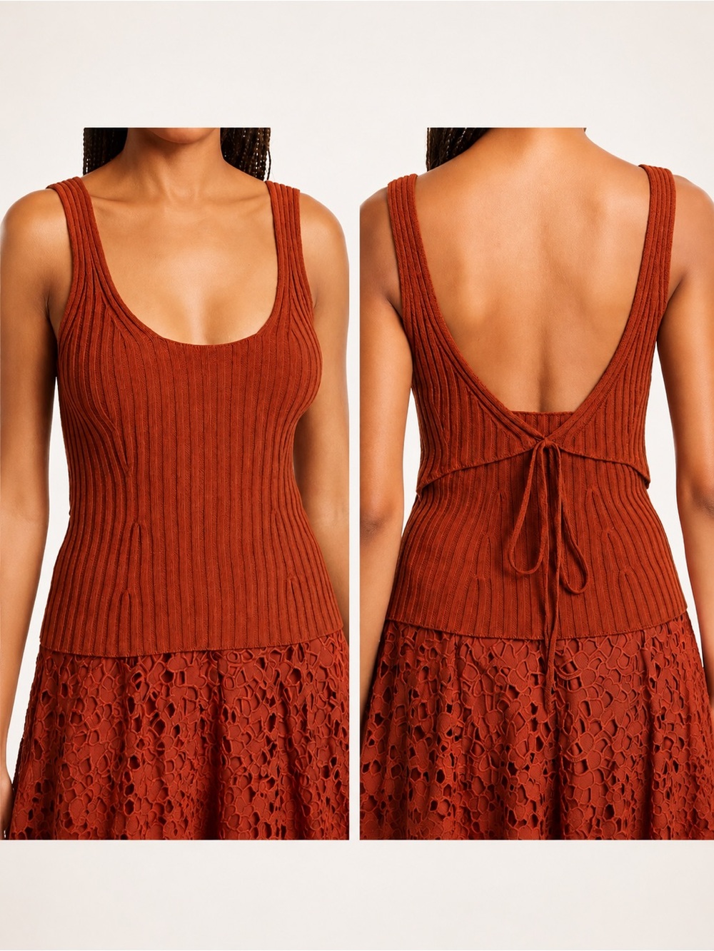 Vince Ribbed Knit Tie Tank Top in Amber NWT $245